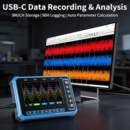 5-Channel Portable Handheld Oscilloscope, 4.3" IPS Display, Type-C Charging & Data Sync, Windows & Android Compatible, 3MSa/s Sampling Rate, 1MHz Bandwidth for Electronics Repair & Auto Diagnosis