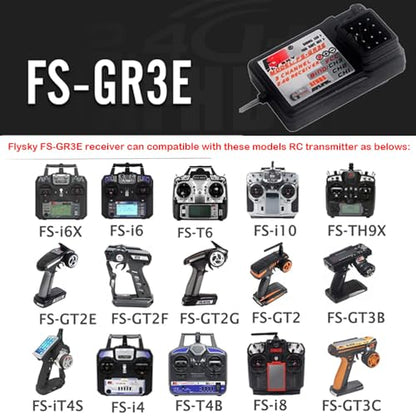GoolRC 2PCS Flysky FS-GR3E Receiver, AFHDS 2.4GHz 3 Channel Receiver Compatible with Flysky FS-GT2 FS-GT2B FS-GT3B FS-GT3C FZ-IT4S RC Transmitter for RC Car Boat