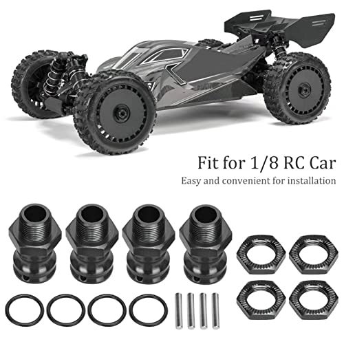 4pcs Wheel Extension Hex Drive Hub Adapters Widener, Aluminum Alloy 17mm Hex 23mm Wheel Extension Adapters for 1/8 RC Car Model (Black) - color: Black