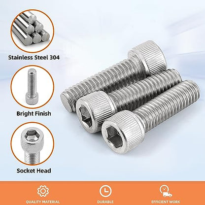 M8-1.25 x 40mm Socket Head Cap Screws Bolts, Allen Socket Drive, Stainless Steel 18-8 (304), Full Thread, Bright Finish, Machine Thread, 20 PCS - size: M8 x 40mm