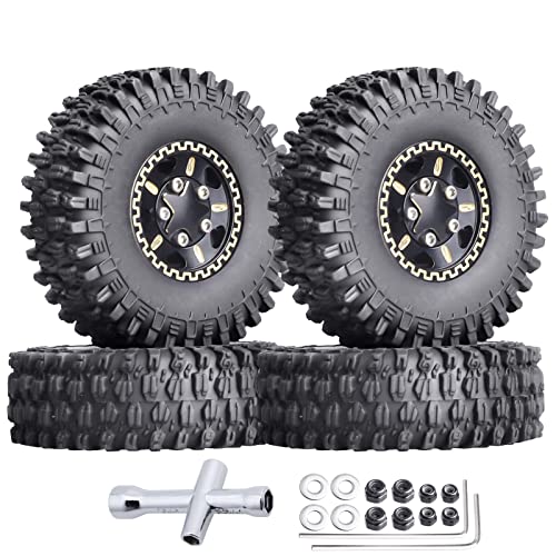 Hobbypark Brass 1.0 Beadlock Wheels and Tires for TRX4M Upgrades Axial SCX24 1/24 RC Crawler Replacement Parts, Set of 4 (Type A) - style: Type A