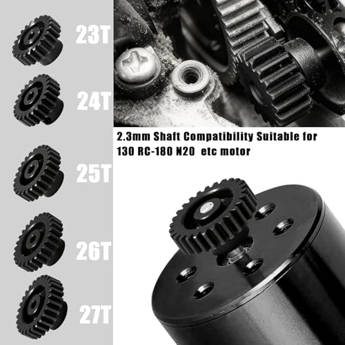 Hardened Steel 0.5M Pinion Gear 23T 24T 25T 26T 27T 2mm Shaft for RC Car, Compatible with ARRMA 1/14 Typhoon 1/16 Mojave 1/18 Granite, Losi 1/12, 0.5Mod 13T-27T Gear for Brushed Brush-Less Motors - size: 23-27T