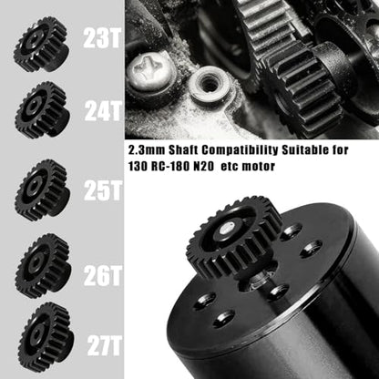 Hardened Steel 0.5M Pinion Gear 23T 24T 25T 26T 27T 2mm Shaft for RC Car, Compatible with ARRMA 1/14 Typhoon 1/16 Mojave 1/18 Granite, Losi 1/12, 0.5Mod 13T-27T Gear for Brushed Brush-Less Motors - size: 23-27T