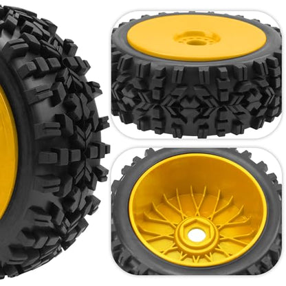 ShareGoo RC Hobby OD 4.72" 1/8 Scale RC Buggy Wheels & Rubber Tires 17mm Hex Rims Compatible with Arrma Typhon 3S 6S Kyosho Losi 8IGHT Traxxas Redcat HSP HPI 1/8 Scale Off Road Car Buggy (Yellow) - color: Yellow