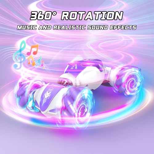 AEROQUEST Purple Gesture Control RC Twist Car with Lights, Gift for Kids 6+ | 360° Spins Action Rechargeable Up to 60-Min Playtime All-Terrain Performance Durable Shock-Absorbing Wheels - color: Purple