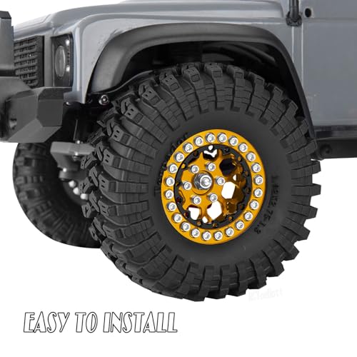 RC 1.3 Beadlock Wheel Tires Set (4PCS) for 1/24 SCX24 1/18 TRX4M RC Crawler Car,Aluminum 1.3 Beadlock Wheels and Tires,Wheel Rim & Wheels Tire,Golden - color: Golden- (Rc Wheels Tires)