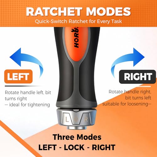 HORUSDY 6-in-1 Ratcheting Screwdriver Set, Magnetic Multi-Bit Screwdriver with Built-in Premium S2 Bits & 126mm Extension Bar, Dad Mens Gifts for Christmas, All-in-One Tool for Home Repair, DIY - style: High-Quality Screwdriver