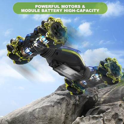 Gesture RC Car,1:24 4WD Transform Off-Road Stunt Car with Gesture & Remote Control, 360° Flips Drift Vehicle with LED Lights Music, All Terrain Toy Cars Gifts for Boys Girls Age 6-12 - style: 1:24 Blue