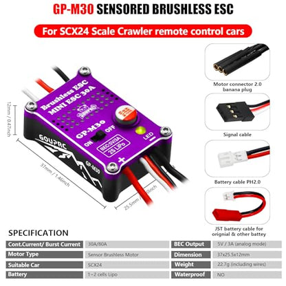 GOUPRC 2204 2400KV Brushless Outrunner Motor with Transmission & 30A Brushless Mini Esc with Pedals for SCX24 Remote Control Crawler Axial 1/24 Remote Control Black Purple - color: Purple & Pedals