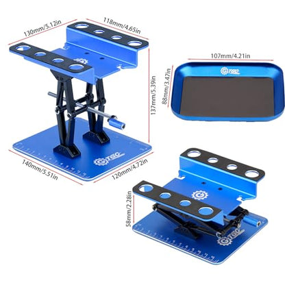 RC Car Adjustable Height Work Stand with Screwed Tray Made of Aluminum Alloy Suit for TRX4M Axial Arrma Redcat Losi Etc 1/8 1/10 1/12 1/14 1/16 1/18 RC Car Tool Set (Blue) - color: Blue