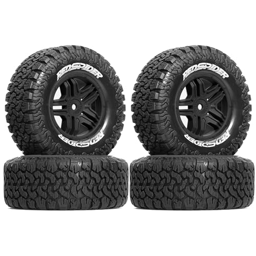 1/10 RC Short Course Truck Plastic Wheels 12mm Hex and Tires OD 4.41" 5-Spok Off Road Tyres for 1:10 Scale Truck Car TRAXXAS Slash 4X4 2WD ARRMA SENTON 3S Losi Redcat Rc4wd 4PCS (Black) - color: Black