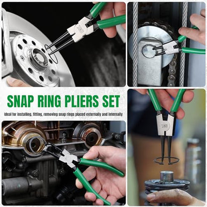 SK 4-Piece Snap Ring Pliers Set, 7-Inch Internal/External Circlip Pliers | C Clip Pliers with Straight/Bent Jaw, 0.07'' Tip Diameter, Premium CR-V Steel, with Zipper Pouch - style: 4-Piece Set