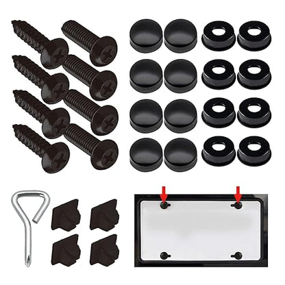 Anti Theft License Plate Screws, Tamper Resistant Mounting Hardware,1/4"(M6) Security Screw Set, Rust Proof Stainless Steel Bolts Fasteners Kit for Front Rear Frame Holder Mounting - color: Black