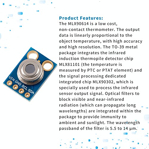 GY-906 MLX90614 Non-Contact IR Infrared Temperature Sensor Module IR Temperature Acquisition Module High Precision High Resolution Infrared Temperature Sensor IIC Serial Port for Arduino