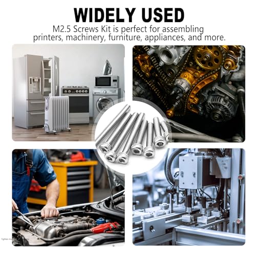 801PCS M2.5 Screws Kit, M2.5x4/6/8/10/12/16/20/25mm Hex Socket Head Cap Screws Bolts Nuts Washers Kit, 304 Stainless Steel M2.5 Bolts Metric Screws for 3D Printing - size: SS M2.5 x 4/6/8/10/12/16/20/25mm, style: Socket Head
