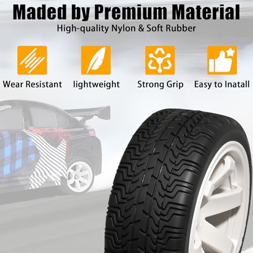 OD 2.65" On Road Rubber Tires Plastic Wheel Rims 12mm Hex for 1/10 RC Car | Compatible with MJX HSP Tamiya HPI Kyosho Traxxas Sakura Redcat WLtoys 1/10 RC On-Road Racing Touring Car (4pcs, White) - style: D-White