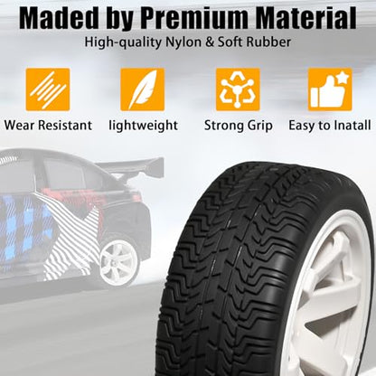 OD 2.65" On Road Rubber Tires Plastic Wheel Rims 12mm Hex for 1/10 RC Car | Compatible with MJX HSP Tamiya HPI Kyosho Traxxas Sakura Redcat WLtoys 1/10 RC On-Road Racing Touring Car (4pcs, White) - style: D-White