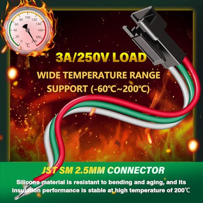 15Pieces JST SM 2.5mm 3 Pin 20AWG Silicone Connector Kit 20cm Set | Premium Automotive Wiring, Heavy Duty Terminals, Reliable Circuit Board, High Temperature Housing, Easy Project Assembly - size: 3-Pin, style: JST-SM-F
