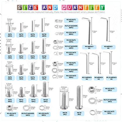 Glarks 925Pcs M2 M3 M4 M5 M6 Button Head Screws 304 Stainless Steel Hex Socket Cap Screws Bolts and Nuts Washers Assortment Kit with Hex Wrench for Machinery Furniture Car Repair - size: M2/M3/M4/M5/M6 screw assortment kit