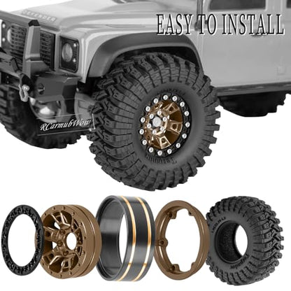 RC 1.3 Beadlock Wheels and Tires Single & Dually for 1/18 TRX4M Ascent-18,1/24 SCX24 FCX24 RC Crawler Car,Aluminium & Brass 1.3 Rims w/All Terrain Rubber Tire,4pcs,Brown w/Black - color: Brown(4pcs)