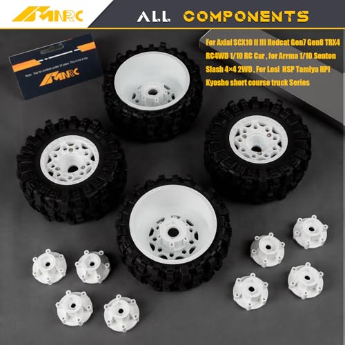 Plastic RC Short Course Truck Wheels and Rubber Tires & 12MM 14MM 17MM Hex Kit for 1/10 Arrma Senton Slash 4×4 2WD for Axial Losi Series Upgrade Part White - color: White