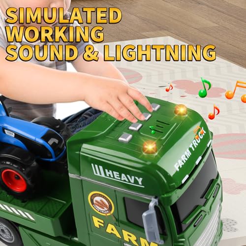 Dwi Dowellin Large Flatbed Semi Truck Toy for Kids,Includes Farm Vehicles,Car Toy Birthday Gift for 2 3 4 5 Years Old Boys and Girls - style: Farm Truck