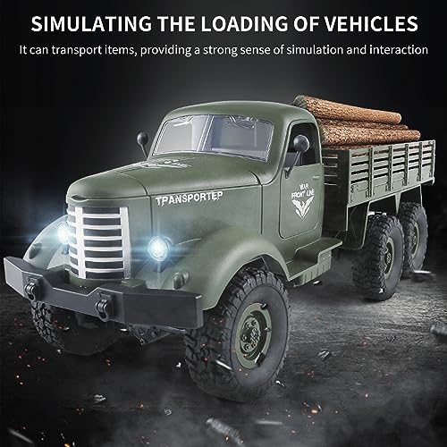 GoolRC RC Military Truck, 1:16 Scale Remote Control Car, 6WD RC Army Car, All Terrain Off-Road RC Truck, 2.4GHz Electric Military Transporter Vehicle with Headlights for Adults
