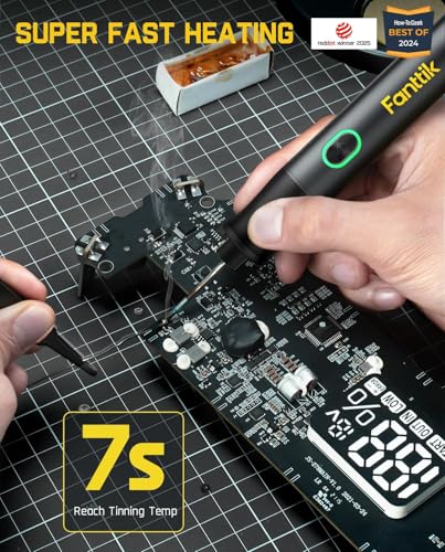 Fanttik T1 Max Soldering Iron Kit, Cordless Soldering Iron | 7s Fast Heating(390°F-840℉), Auto Sleep, 4 Pcs Soldering Tips(C210), 360° Swivel Stand, Soldering Iron for Precision Repair