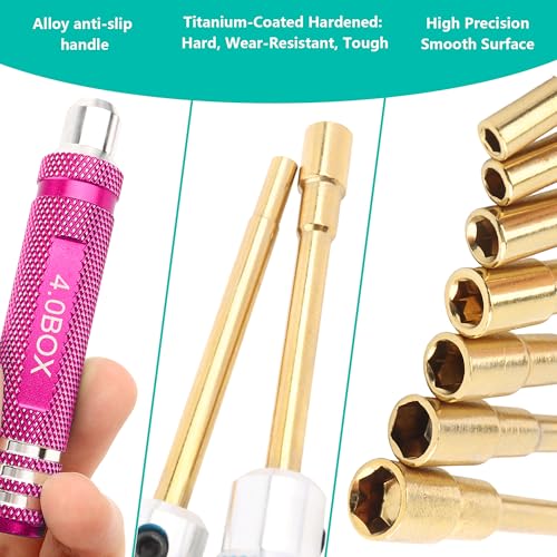 7 Pieces Hex Screwdriver Set 2.0/2.5/3.0/3.5/4.0/4.5/5.0mm RC Socket Wrench Kit Nut Drive for Traxxas Redcat Axial SCX24 Quadcopter Helicopter FPV Drone Car - RC Nut Removal Tools (Pink)