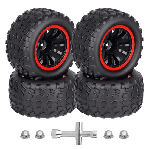 Hobbypark Pre-Glued 12mm Hex RC Truck Wheels and Tires Set for 1/10 Traxxas Stampede Hoss 4x4 VXL Redcat Blackout XTE Pro Volcano EPX Pro 2s 3s 4s Brushless Systems