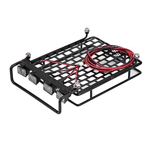 Large Size Roof Rack Luggage Carrier with LED Light Quadrate, RC Roof Rack for Axial SCX10 1/10 Scale RC Crawler Car, High Simulation Metal Accessory with Remote Control for LED Li (4 White) - style: 4 white