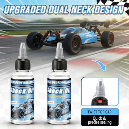2 Bottles Racing Silicone Shock Oil 20WT 200CST | RC Car Shock Oil for Lubricating R/C Radio Controlled Cars and All Types of Vehicles, RC Shock Oil, Does Not Evaporate