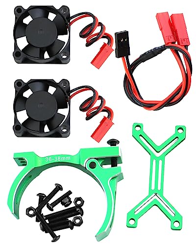 3660 540 550 Motor Cooling Fan with 36-38mm Adjustable Mount Upgrades Part for 1/10 Slash SCX10 TRX4,Aluminum High Speed Cooling Dual Fans 20000 RPM Heatsink Hops Up,Green - color: Green/36-38mm