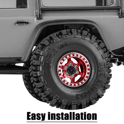 RC 1.0 Beadlock Truck Tires for 1/18 1/24 Trx4m SCX24 RC Crawler,RC Wheels Tires.Aluminum 1.0‘’ Beadlock Wheel Rim&1.0in Tires Tyres.Red(4PCS) - color: Bb-red