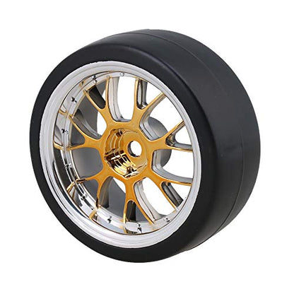 4PCS Plastic RC1:10 On-Road Racing Car Drift Smooth Tire & Y-Shaped Plated Yellow Wheels