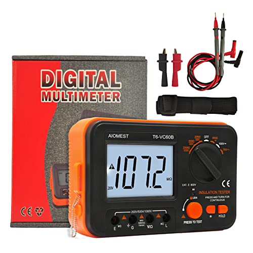 AIOMEST Digital Megohmmeter Megaohm Meter with 250V/500V/1000V Test Voltage Testing Insulation Resistance IR 0.1MΩ~2GΩ, Measure AC DC Volt Ohm, Continuity Tester, Megaohmeter w/Over-Range Indicator - color: orange