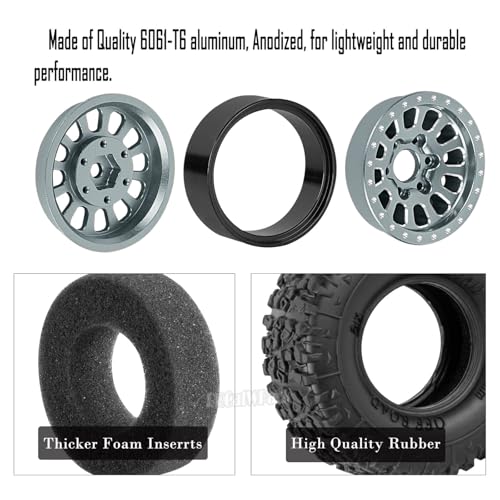 RC 1.3 in Wheel Tires for 1/18 TRX4M RC Crawler Car,Aluminum 1.3 Beadlock Wheel Rims and Rubber Tires w/Sponge,RC Truck Tires,Titanium - color: Titanium - (1.3 Tires)