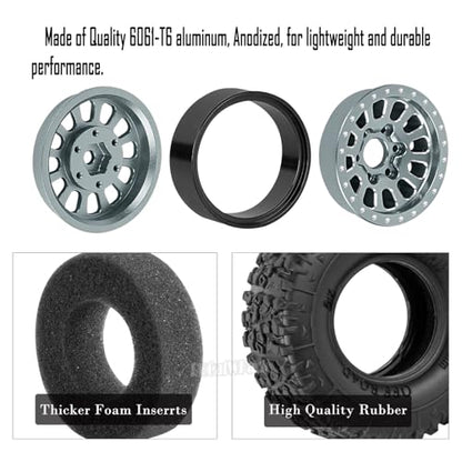 RC 1.3 in Wheel Tires for 1/18 TRX4M RC Crawler Car,Aluminum 1.3 Beadlock Wheel Rims and Rubber Tires w/Sponge,RC Truck Tires,Titanium - color: Titanium - (1.3 Tires)