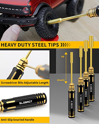 GLOBACT RC Repair Tool RC Screwdriver Kit for 1/8 1/10 RC Car, 26Pcs | Including RC Car Stand, RC Hex Driver Set, RC Plier, Screws Tray, Wrench, Body Reamer