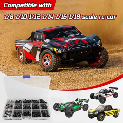 532pcs RC Screw Kit Universal Metal Hardware Fasteners Assortment Set with Screw Tray for 1/8 1/10 1/12 1/16 Scale Traxxas Axial Arrma Redcat Losi HPI RC Cars Trucks Crawlers