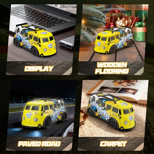Mini RC Toy Cars for Easter Gifts for Adults Kids Boys Girls, RC Drift Car 1:32 Scale 2.4GHz remote control, Remote Control Car with LED Lights 4 Obstacles, Stunt Drifting RC Toys 4WD 25 km/h - color: 1:32 Mini Rc Car-yellow