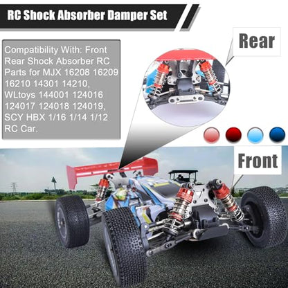 Oiled Shocks Upgraded 66mm/72mm Aluminum Oil Shock Absorber Set for 1/12 1/14 1/16 RC Cars - Compatible with WLtoys 144001, 124019, MJX 16208, HBX & More - color: Bz-silver-red