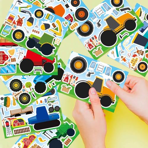 Make Your Own Farm Tractor Stickers, Make a Face Sticker, Autumn Stickers | 24 Sheets for Toddlers Kids Party Favors, Kids Farm Themed Birthday Party Favors Supplies Crafts (8 Designs) - style: Farm Tractor