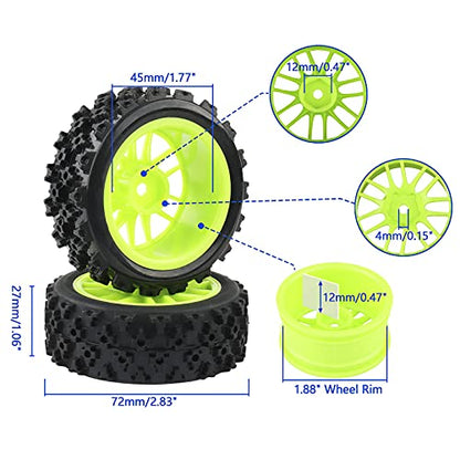 Green RC 1:10 Scale On-Road Tires Wheel Rims | 4 X, Hex 12MM, Crossing Rubber - color: Green