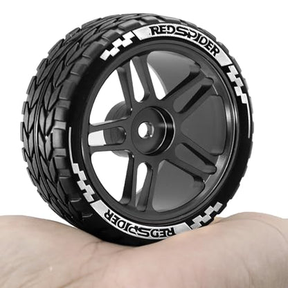 REDSPIDER RC Soft Rubber 1/10 On Road Tires 4PCS for Traxxas 4 Tec 2.0 Tamiya TT01 XV01 Kyosho WR8 Sakura WLtoys HPI HSP 1:10 RC Scale Touring On Road Racing Car Wheel Rims (Black) - color: Black