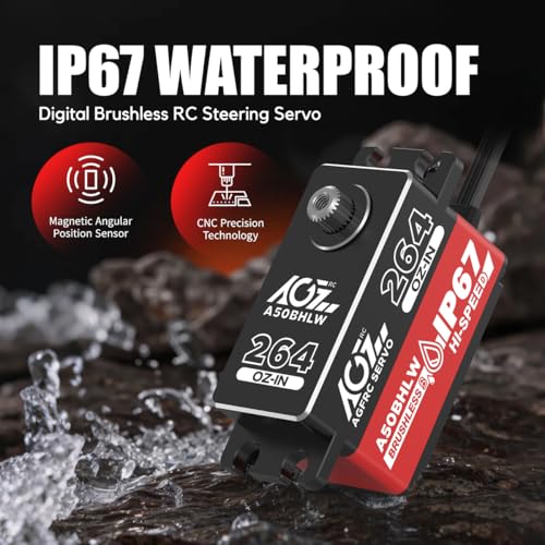 AGFRC 19KG Low-Profile Programmable-Digital-Servo - 0.073Sec High Speed Wateproof Full Metal Gear Brushless RC Servo with 25T Metal Servo Horn for 1/10 RC Car, 180 Degrees (A50BHLW)