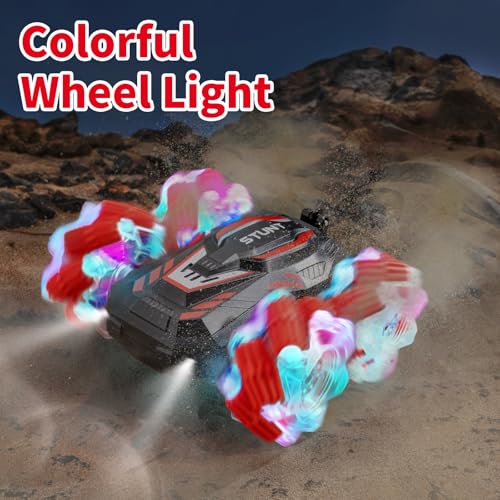 RC Stunt Car, Double-Sided 360° Flips, 4WD Gesture Sensing RC Cars with Cool Lights and Music, for Boys Aged 6-12, Great Birthday Presents, Toy Cars (Red) - color: M-red