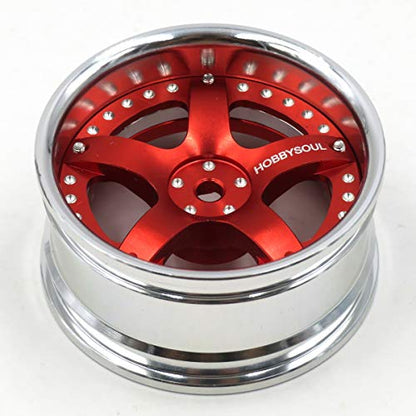 2pcs RC 1/10 Aluminum Alloy Wheel Rims Hex 12mm Adjustable Offset Fit 1:10 RC On Road Drift Touring Car Tires (Silver & Red Color) - color: Silver & Red