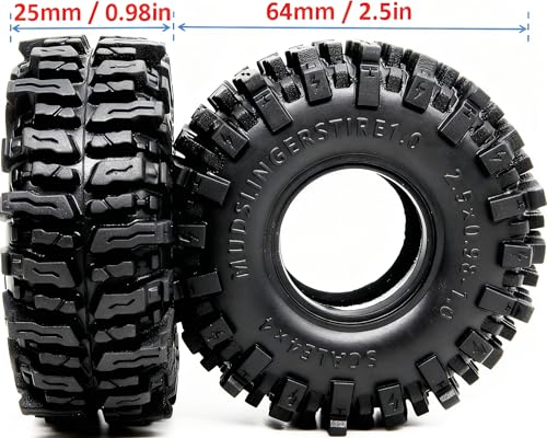 1.0 Tires 64 * 25mm 1.0 Mud Slingers Tires Super Soft Sticky 1.0 Crawler Tyre for RC 1/18 TRX4M 1/24 SCX24 FCX24 Upgrade - style: 1.0 Mud Slingers Tires 64mm