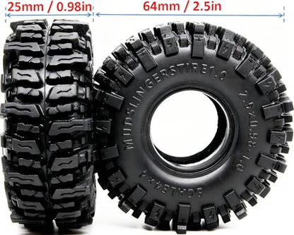 1.0 Tires 64 * 25mm 1.0 Mud Slingers Tires Super Soft Sticky 1.0 Crawler Tyre for RC 1/18 TRX4M 1/24 SCX24 FCX24 Upgrade - style: 1.0 Mud Slingers Tires 64mm